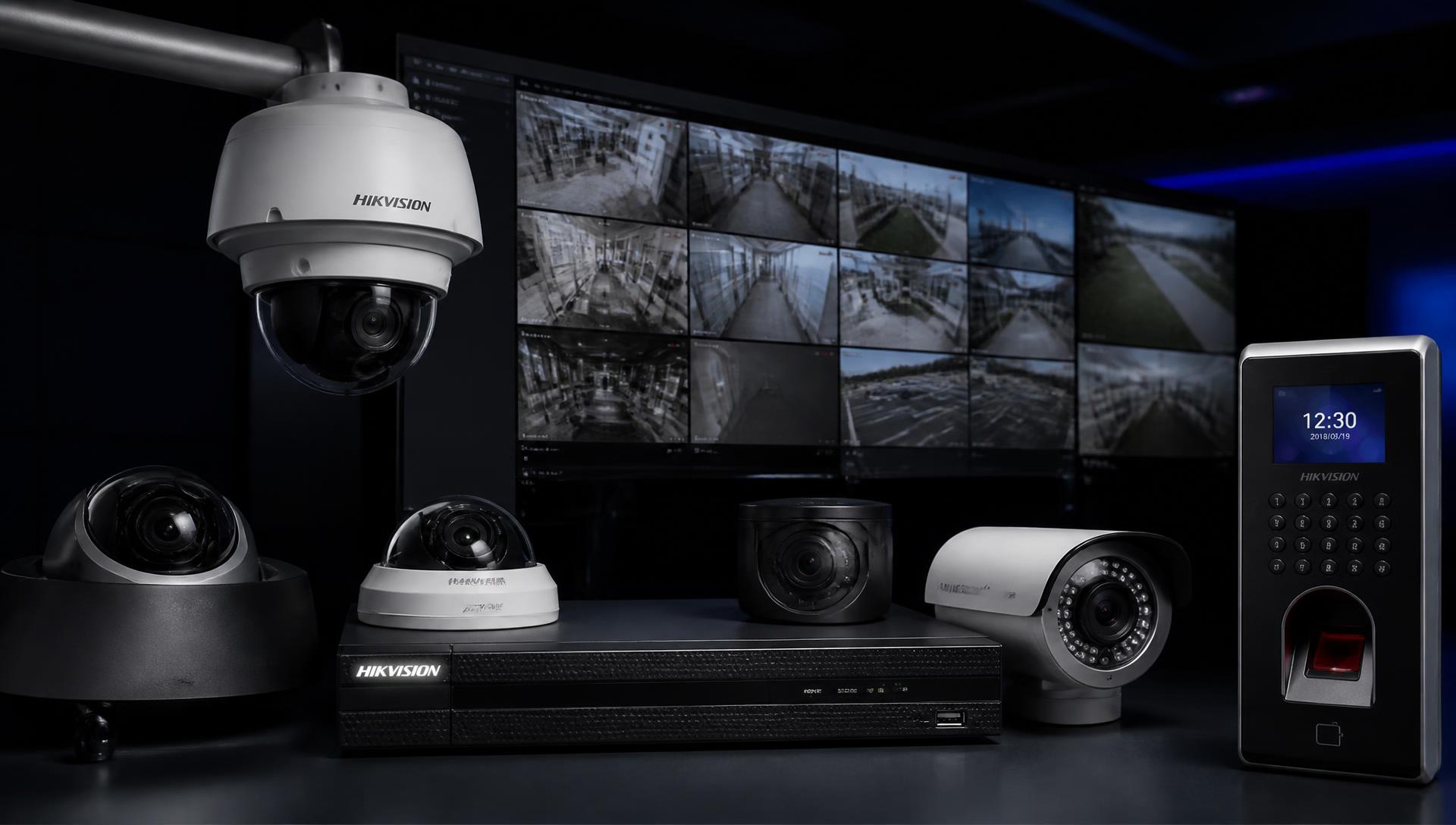 CCTV cameras, NVR recorder, monitoring screens and biometric access control device
